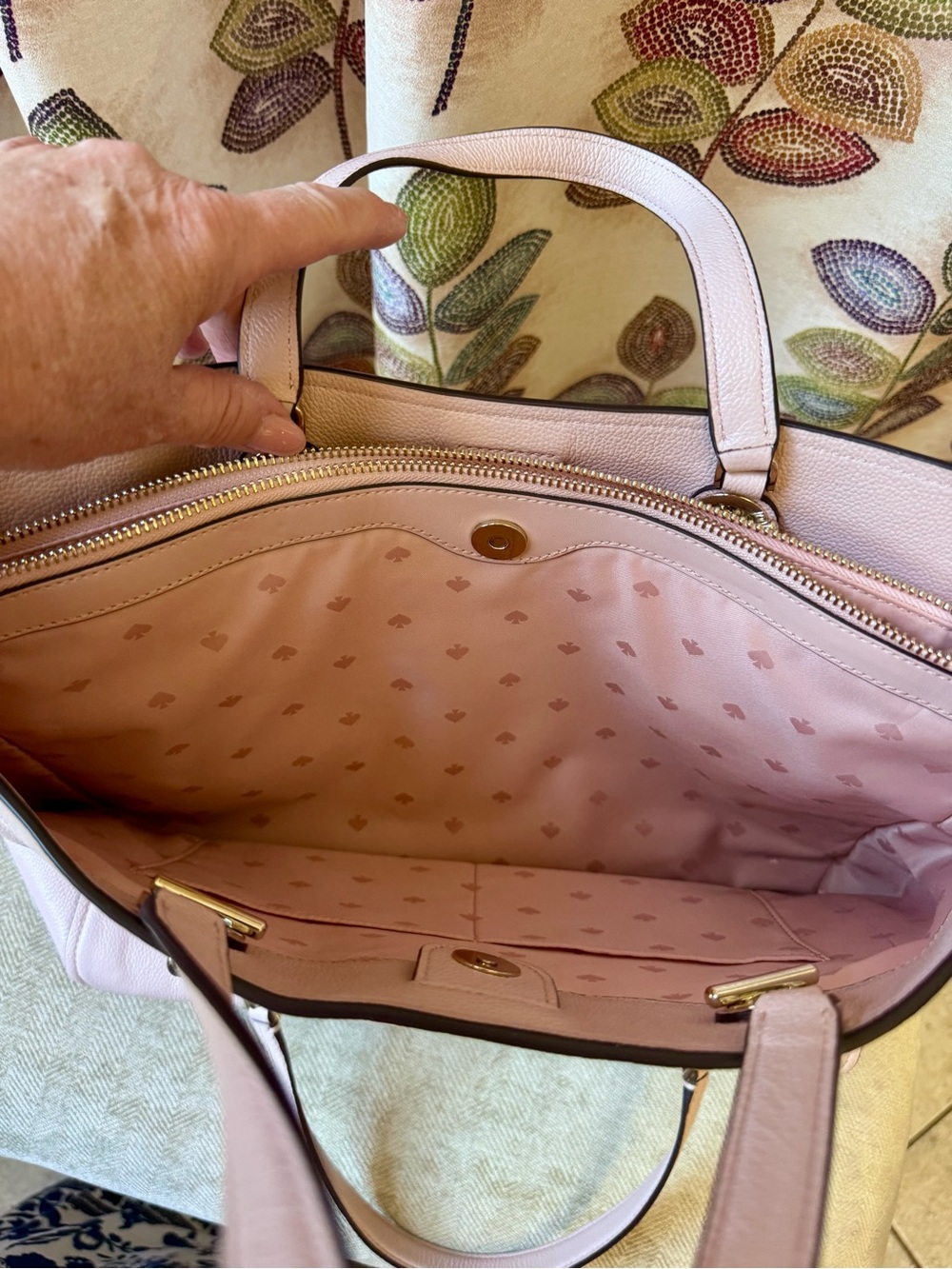 kate spade pink Leather Tote with Chain-Detail Straps - Picture 4 of 6